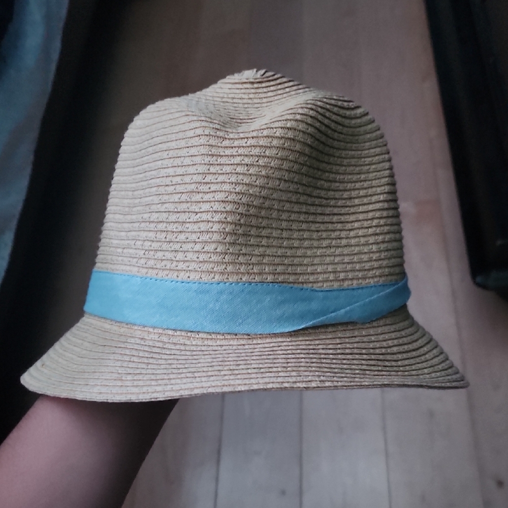 Carter's Tan Straw Fedora with Light Blue Band
